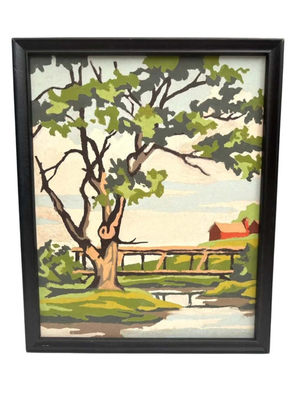 2 Vintage Paint-By-Numbers Framed Farmhouse Landscape Art Pair 9